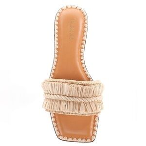 Antonio Melani Sz 6.5 Natural Note Raffia Flat Slides leather lined Sandals New